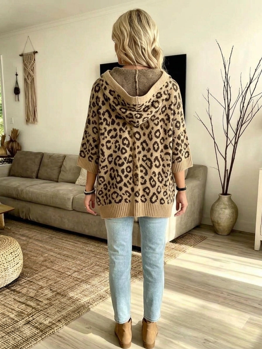 Drawstring Leopard Hooded Sweater