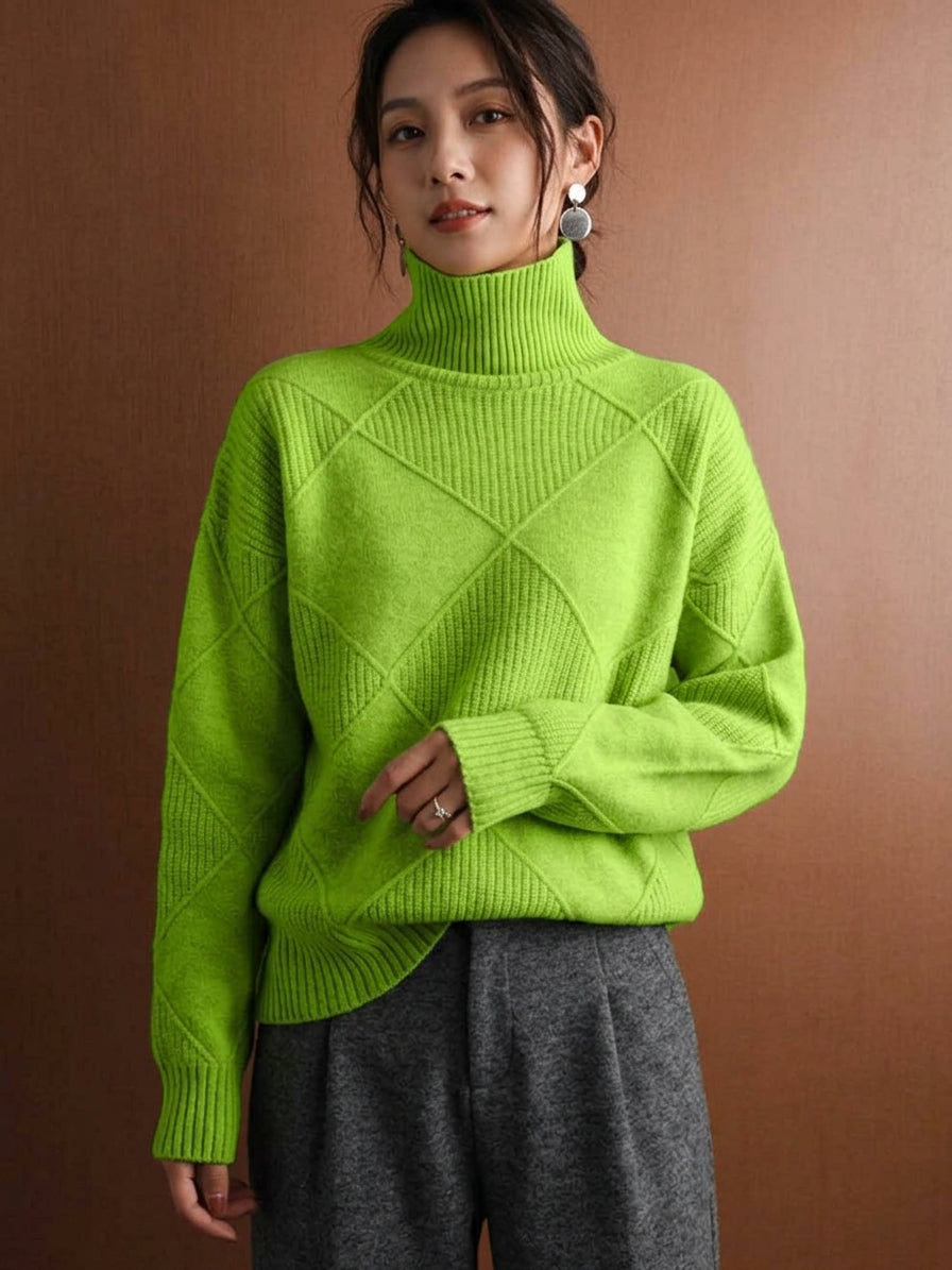 Argyle Pattern Turtleneck Sweater