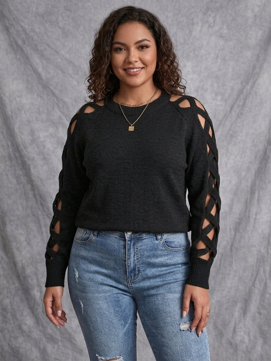 Criss-Cross Cutout Long Sleeve Sweater