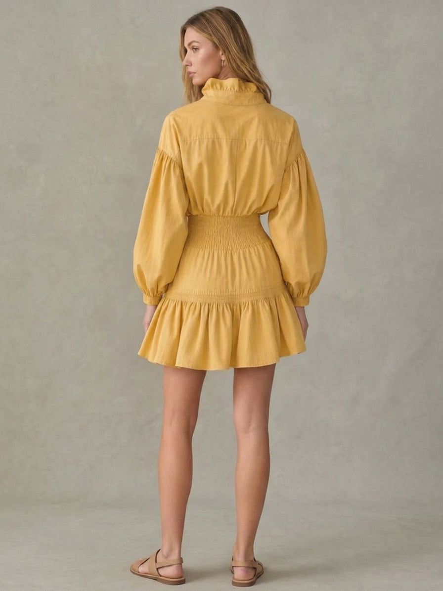 Quarter-Zip Smocked Waist Mini Dress