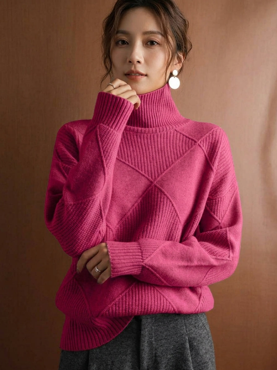 Argyle Pattern Turtleneck Sweater