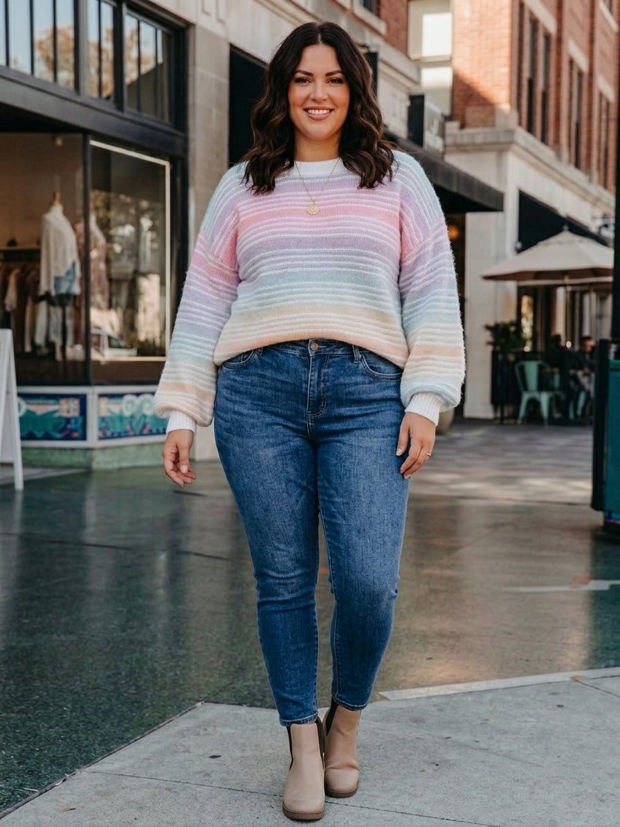 Rainbow Striped Dropped Shoulder Sweater