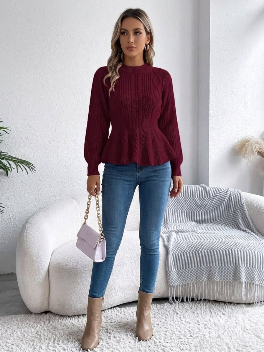 Cable Knit Peplum Sweater