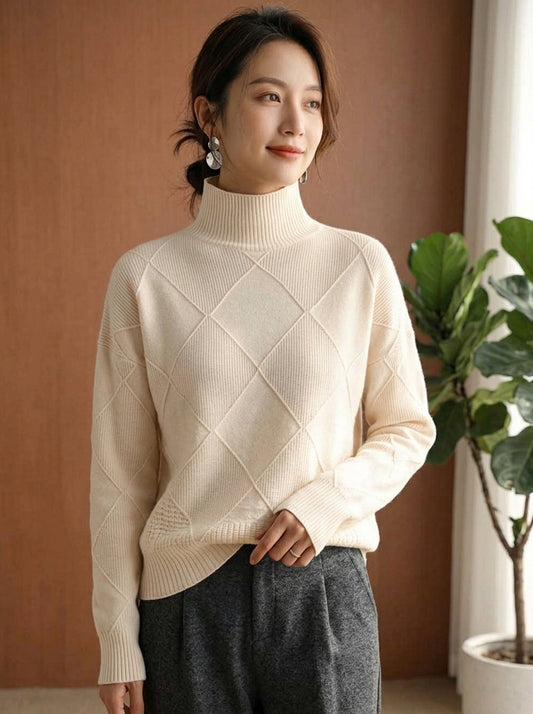 Argyle Pattern Turtleneck Sweater