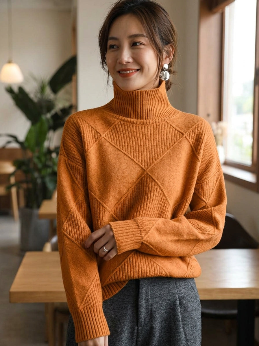 Argyle Pattern Turtleneck Sweater
