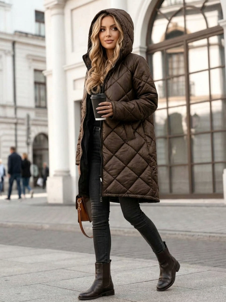 Quilted Longline Puffer Outerwear with Hood