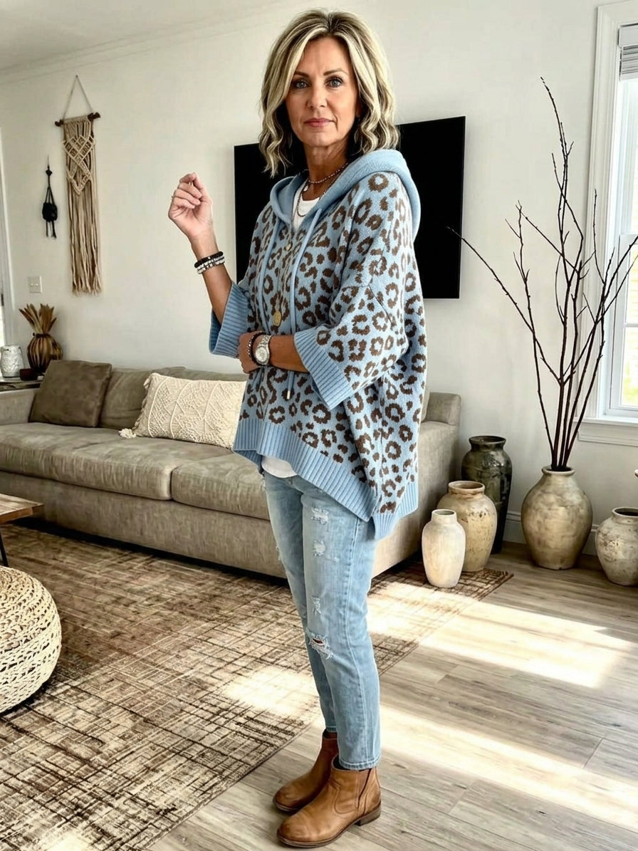Drawstring Leopard Hooded Sweater