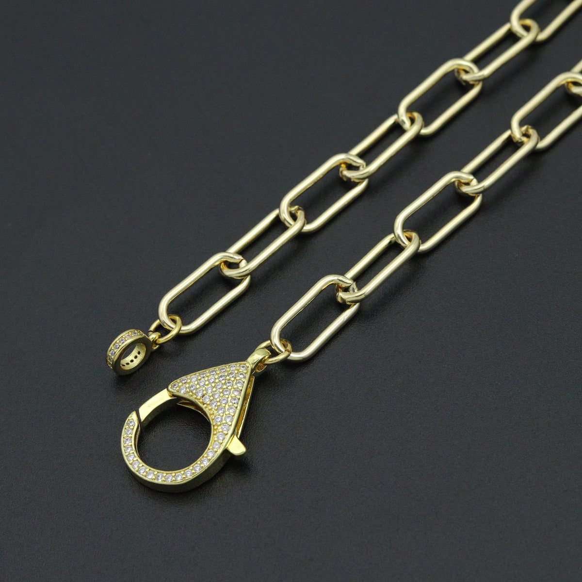 Paperclip Link Chain Necklace with CZ Lobster, sku#EF816