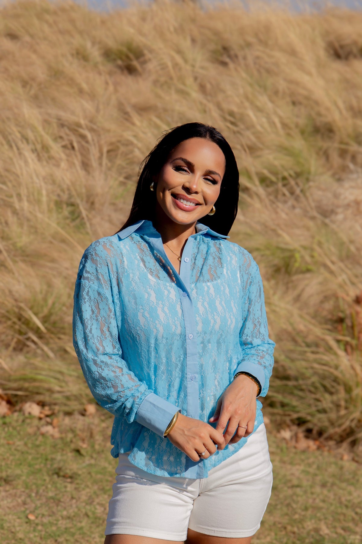 Kathryn Classic Button-Up, Blue Lace