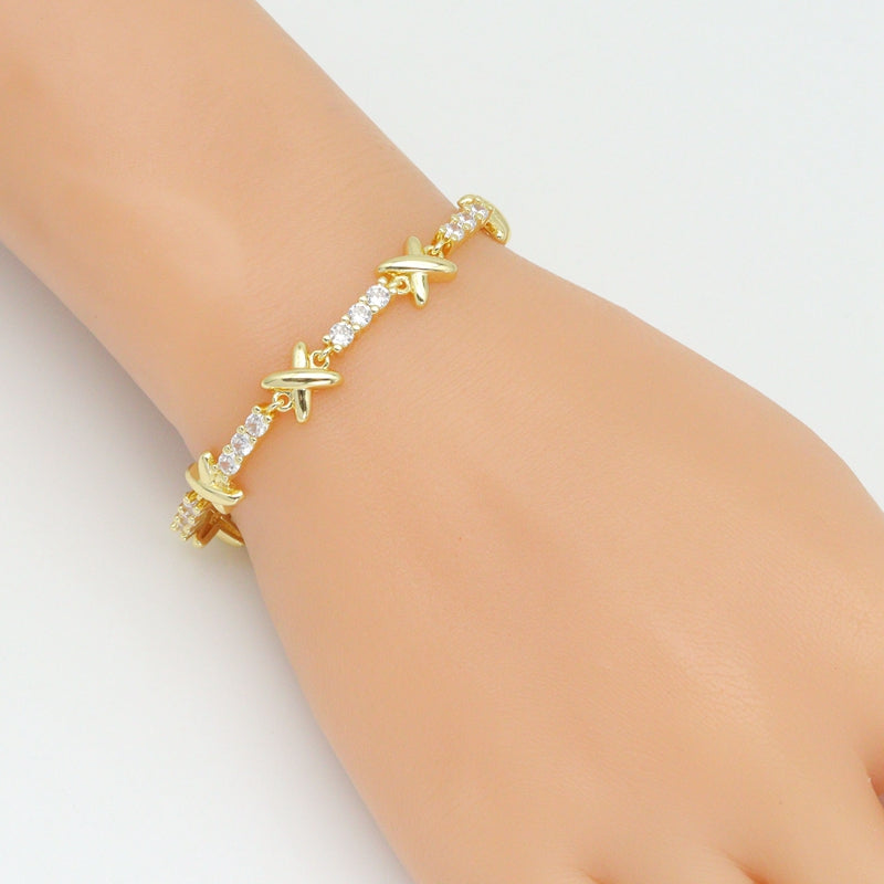 CZ Tennis Chain Star Link necklace Bracelet, Sku#LX778