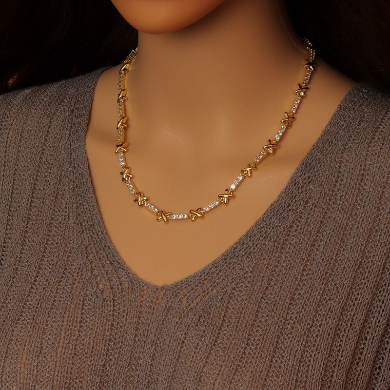 CZ Tennis Chain Star Link necklace Bracelet, Sku#LX778