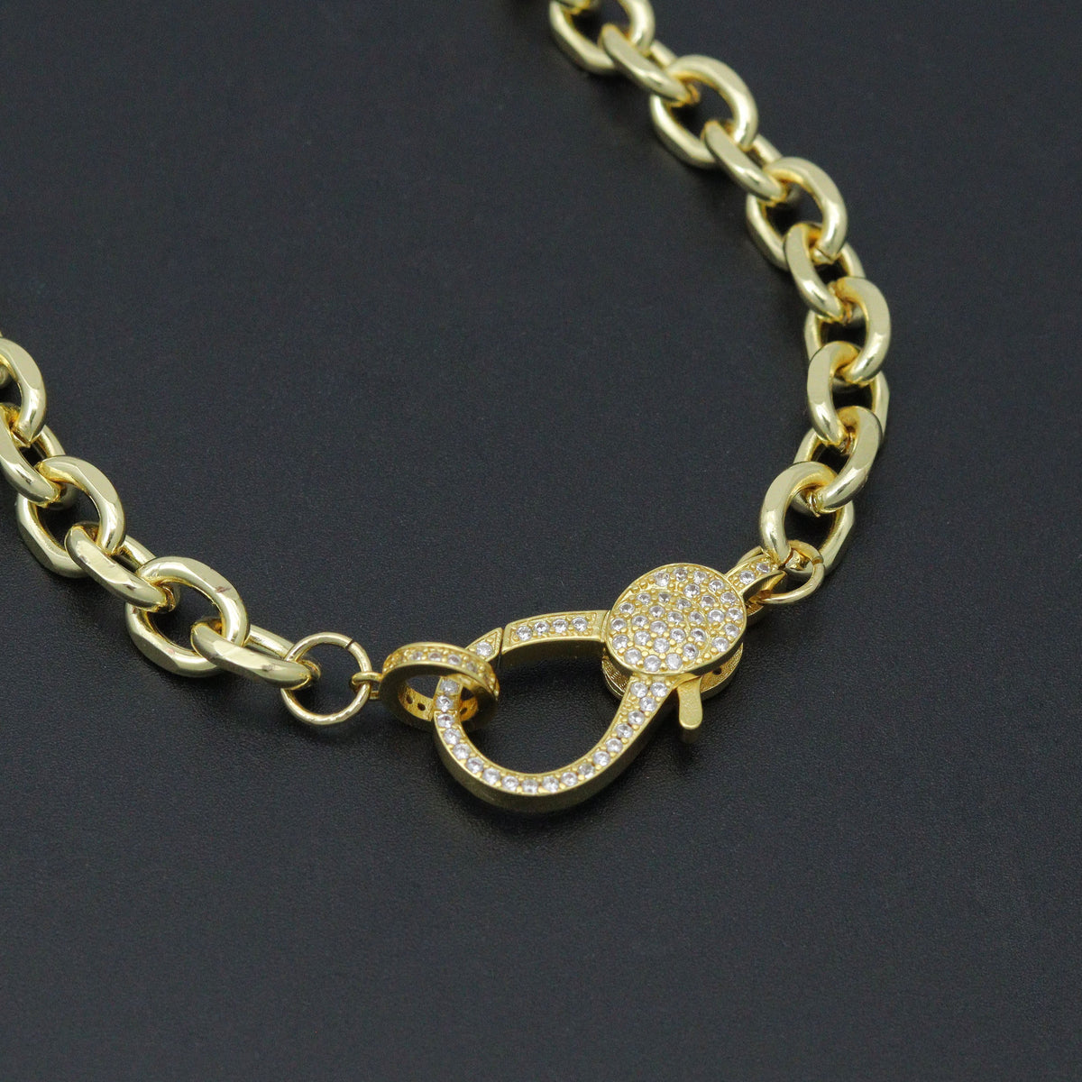 Thick square Rolo Chain with large cz clasp Necklace, sku#EF627