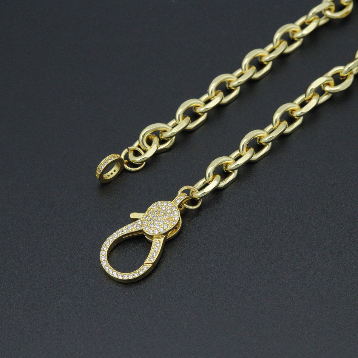 Thick square Rolo Chain with large cz clasp Necklace, sku#EF627