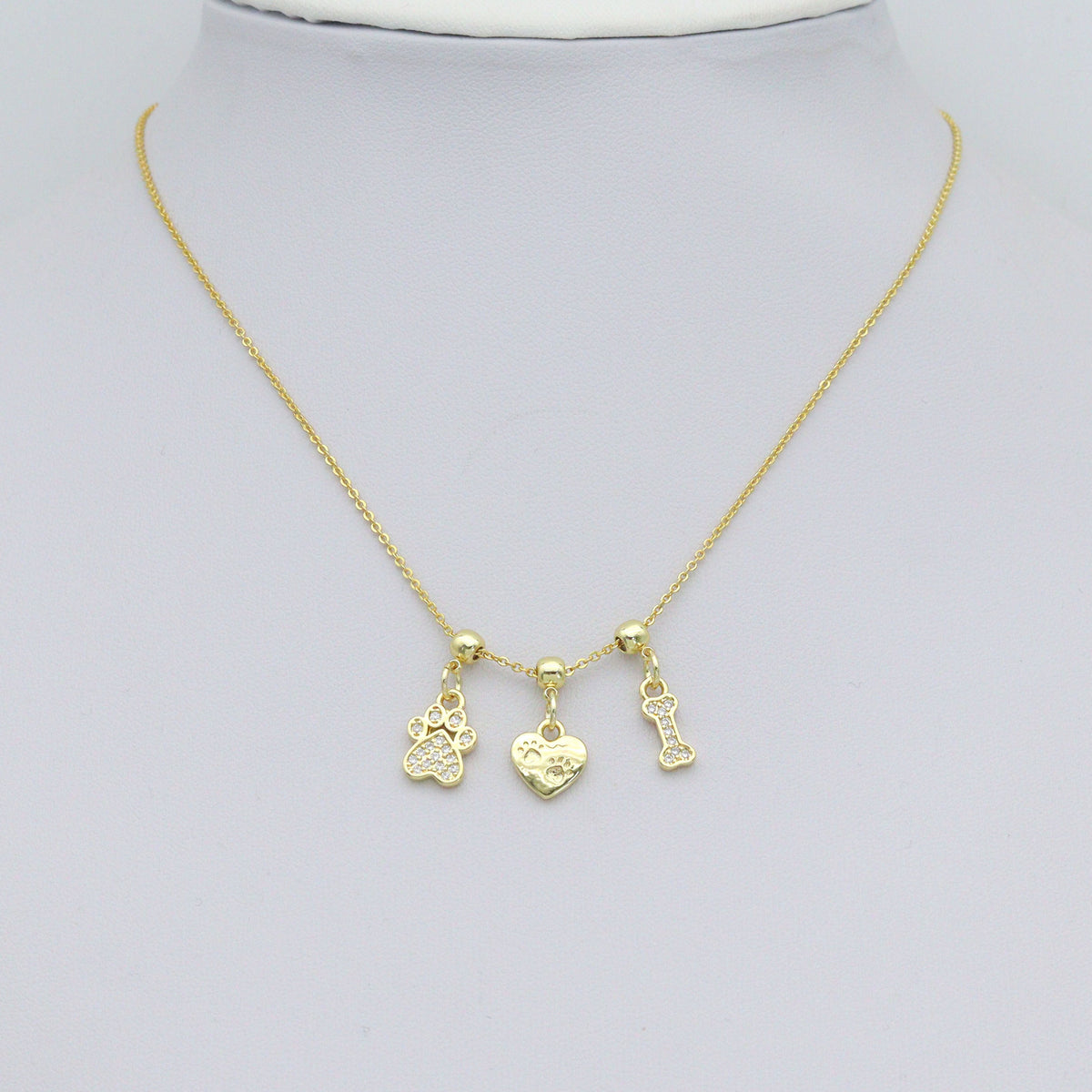 Clear CZ Gold Paw Horn Heart Bone Charm Pendant,Sku#LD750