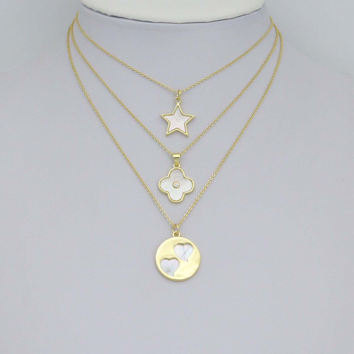 Mother of Pearl Star Clover flower Twin Heart Coin Pendant charm, Sku#LK1275