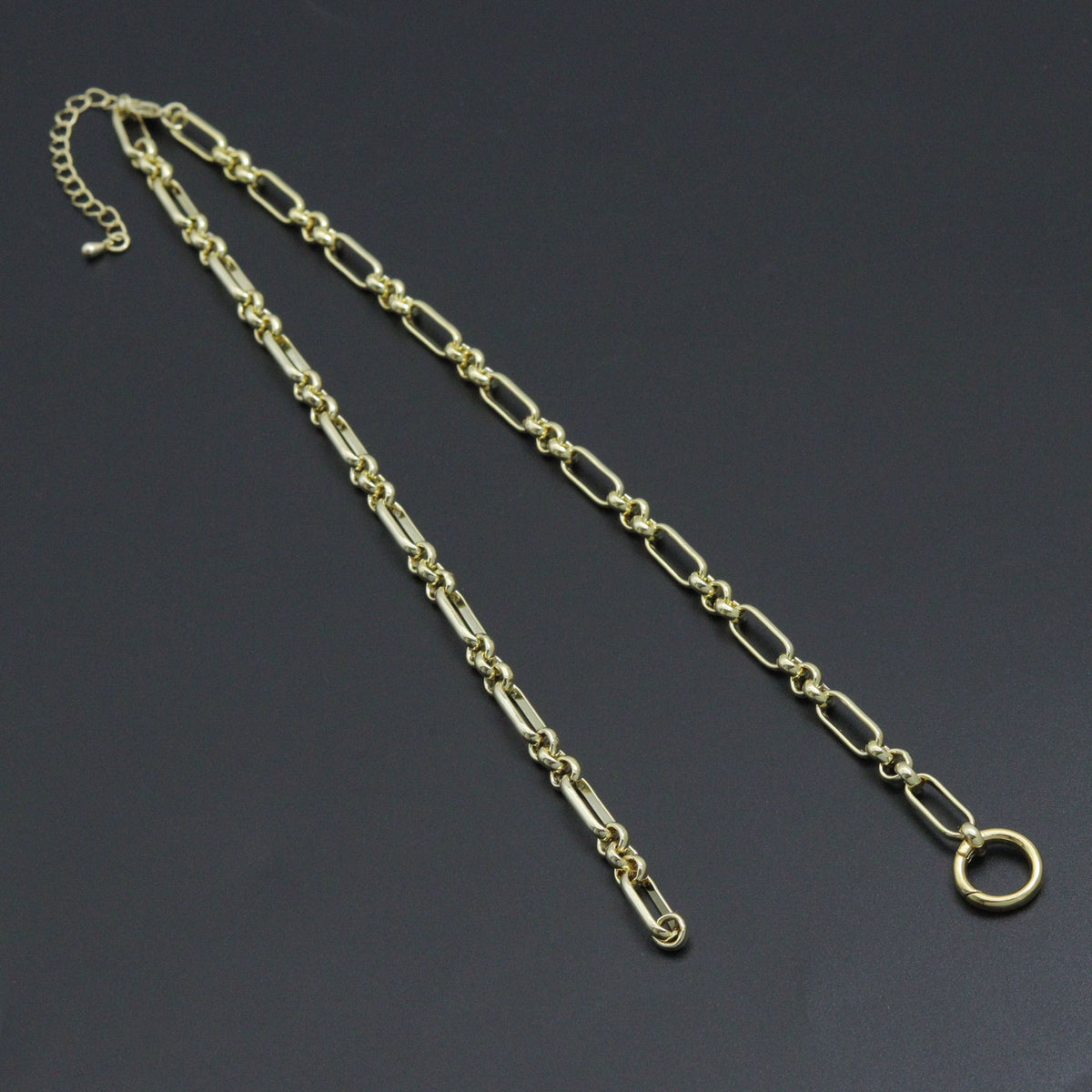 Mixed Papperclip Gold Link Chain necklace with Round Clasp, sku#EF804