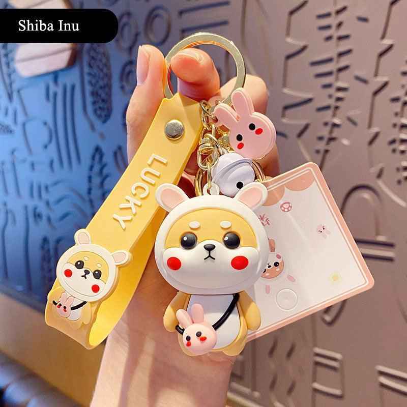 Cute Shiba Inu Keychain with Bunny Ears for Women and Teens
