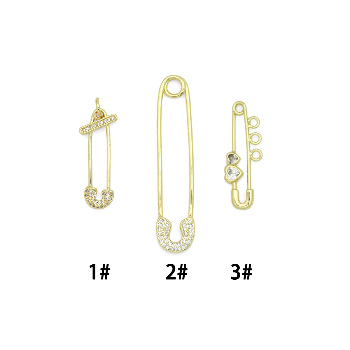 Clear CZ Safety Pin Shape Charm Pendant, Sku#LK1296