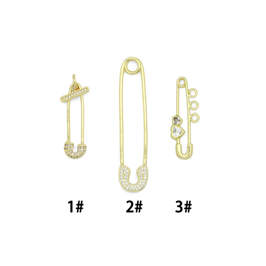 Clear CZ Safety Pin Shape Charm Pendant, Sku#LK1296