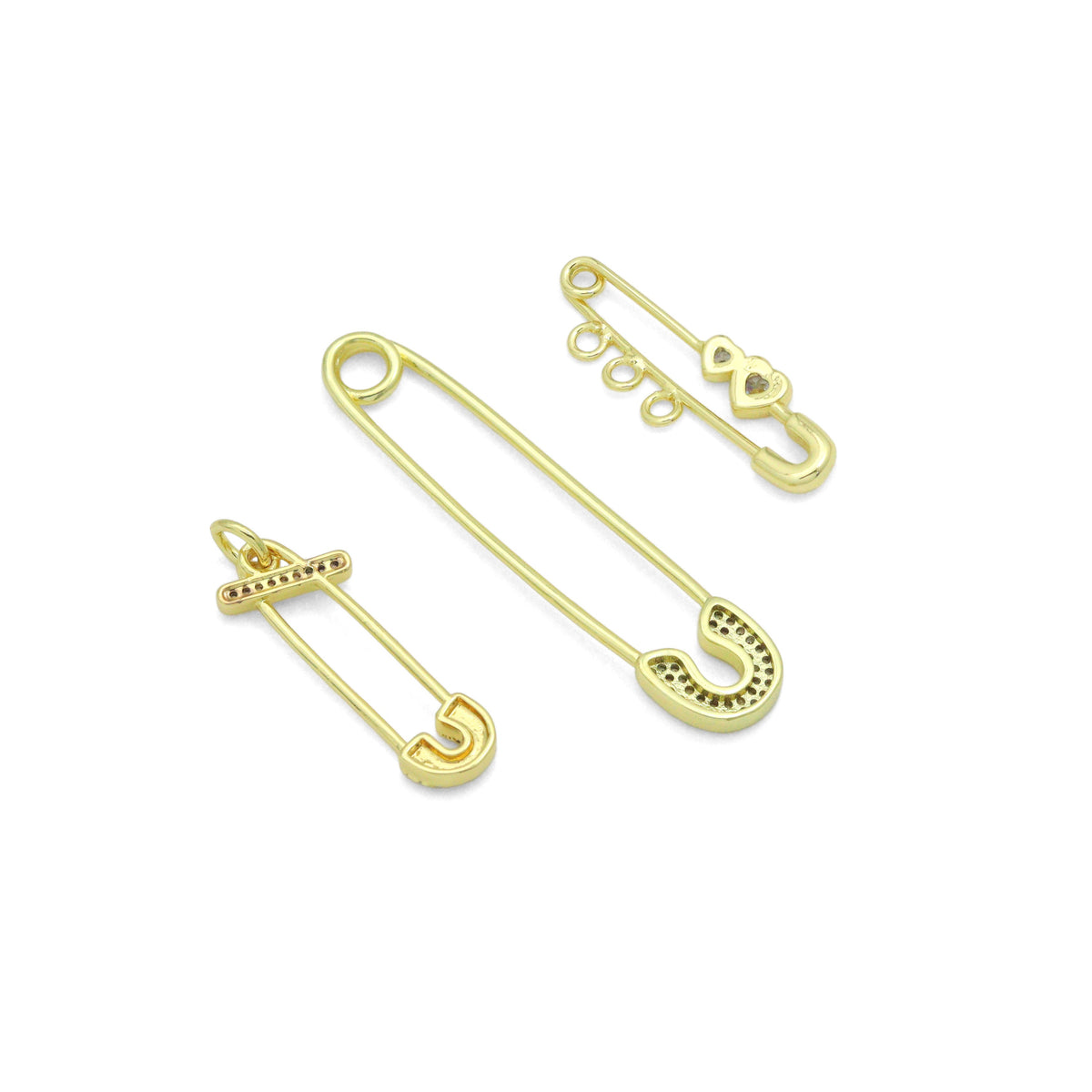 Clear CZ Safety Pin Shape Charm Pendant, Sku#LK1296