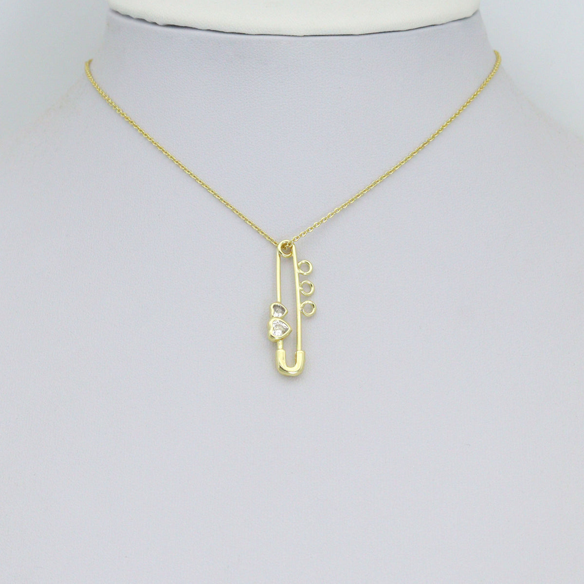 Clear CZ Safety Pin Shape Charm Pendant, Sku#LK1296