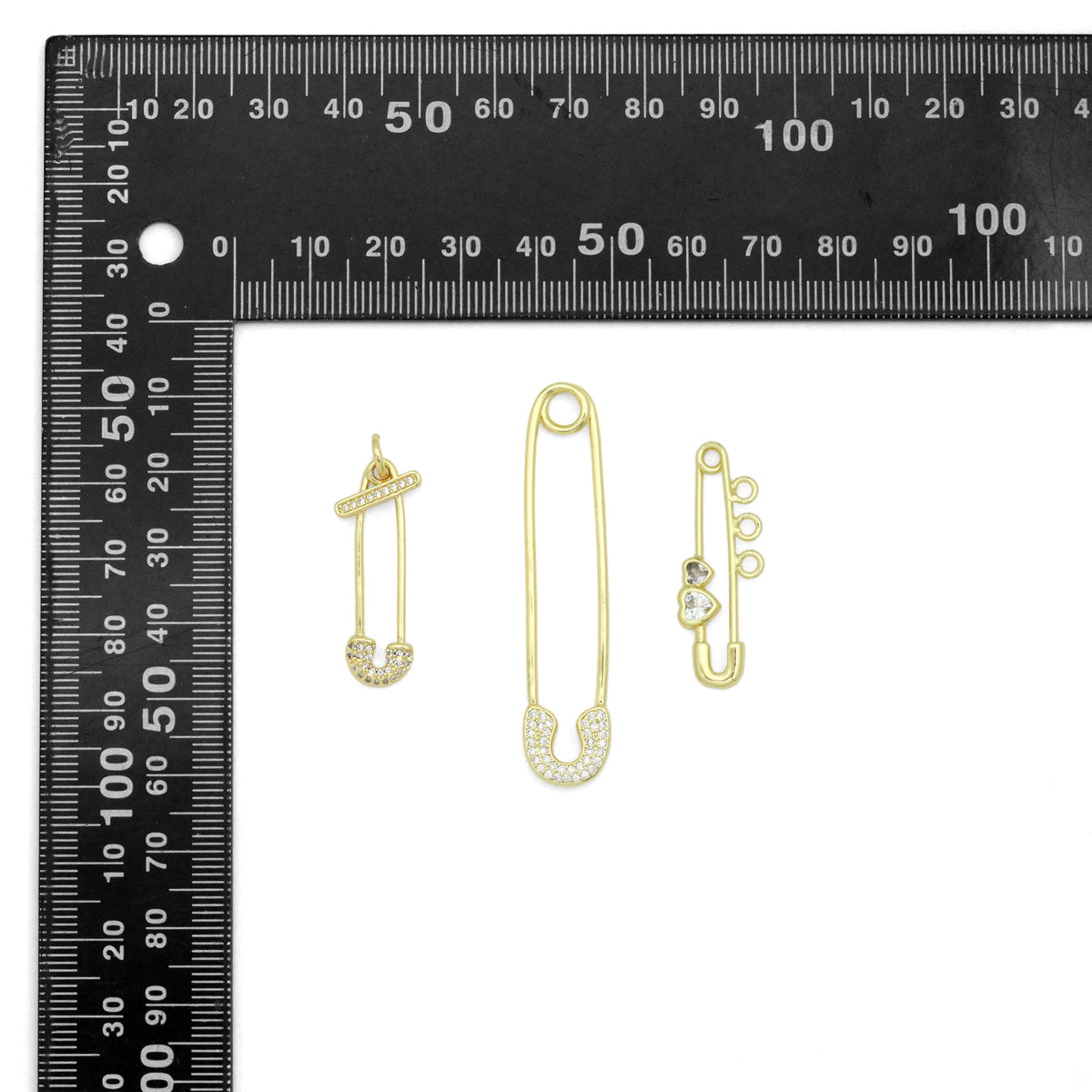 Clear CZ Safety Pin Shape Charm Pendant, Sku#LK1296
