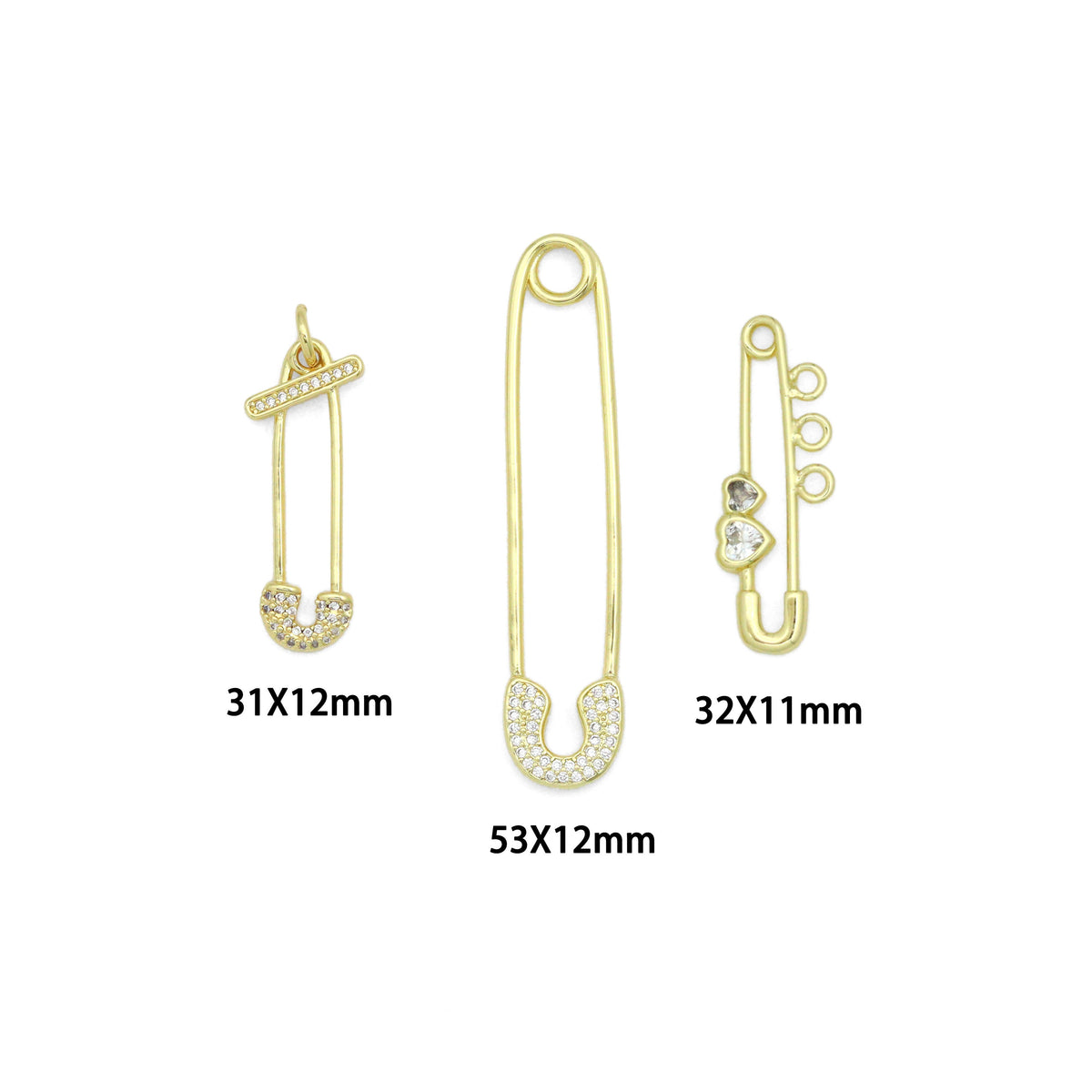 Clear CZ Safety Pin Shape Charm Pendant, Sku#LK1296