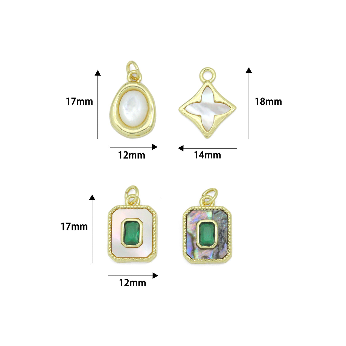 Abalone Mother of Pearl Gold Oval Rectangle Charm Pendant, Sku#LK1304