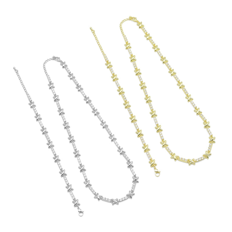 CZ Tennis Chain Star Link necklace Bracelet, Sku#LX778