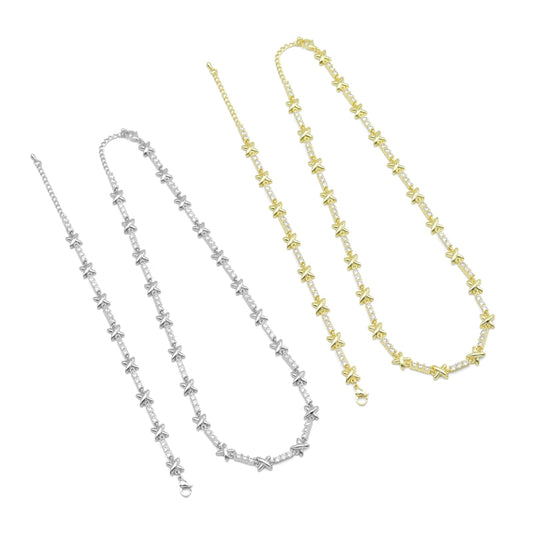 CZ Tennis Chain Star Link necklace Bracelet, Sku#LX778