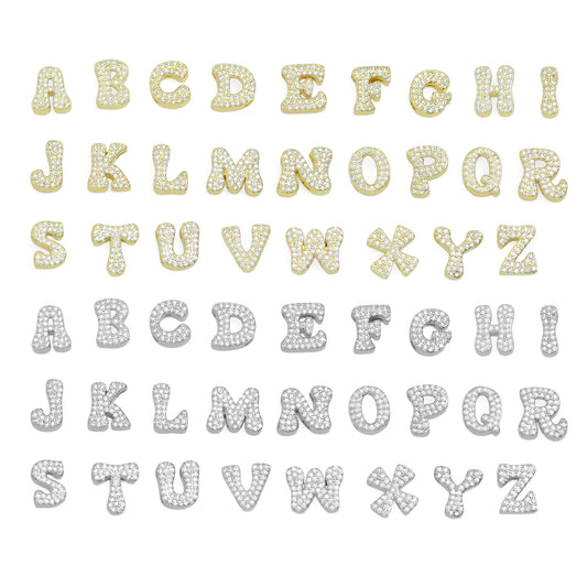 Gold Silver CZ Gold Alphabet Initial Letter Charm Pendant Bead,Sku#LX888
