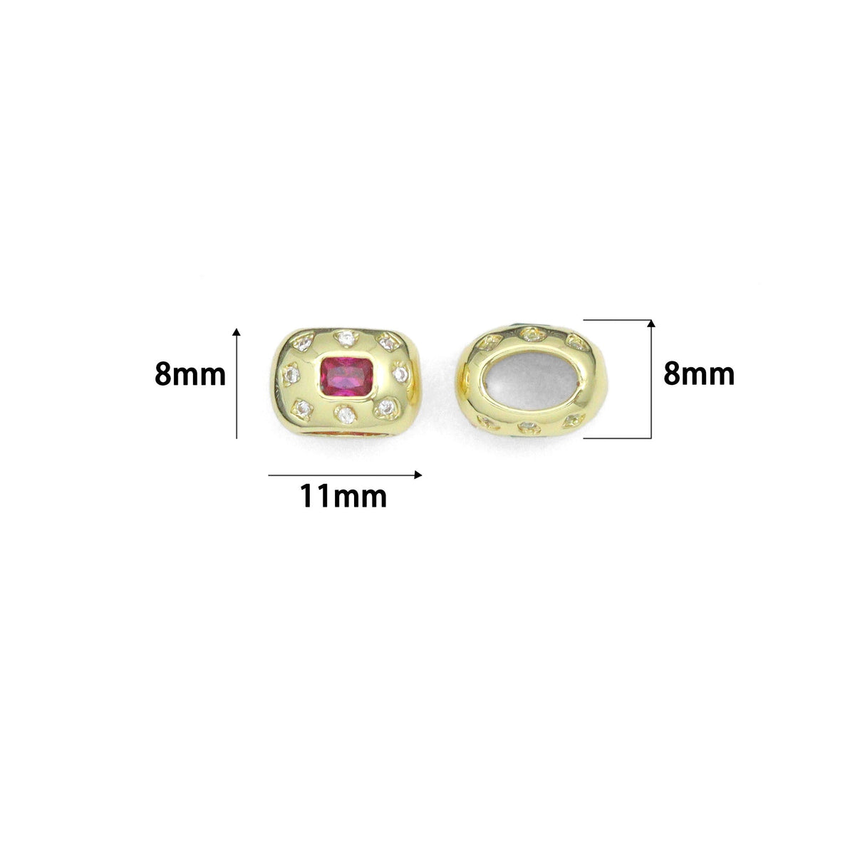 Pink Green CZ Gold Large Hole Oval Spacer Beads Charm Pendant, Sku#LX967
