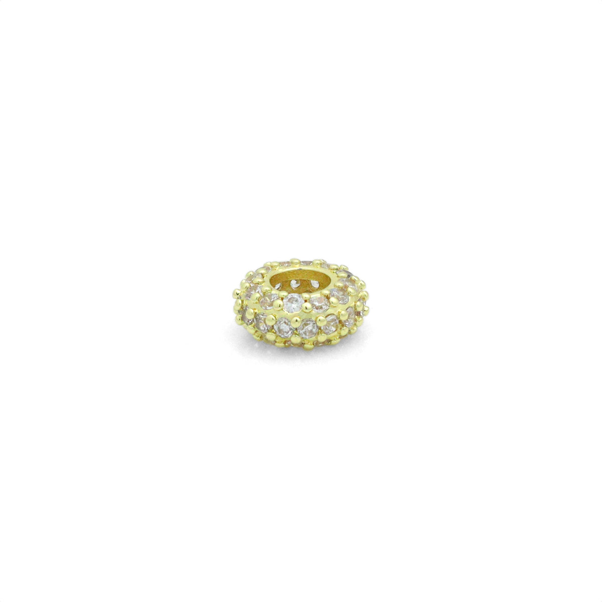 Clear CZ Gold Large Hole Round Spacer Beads Charm Pendant, Sku#LX975