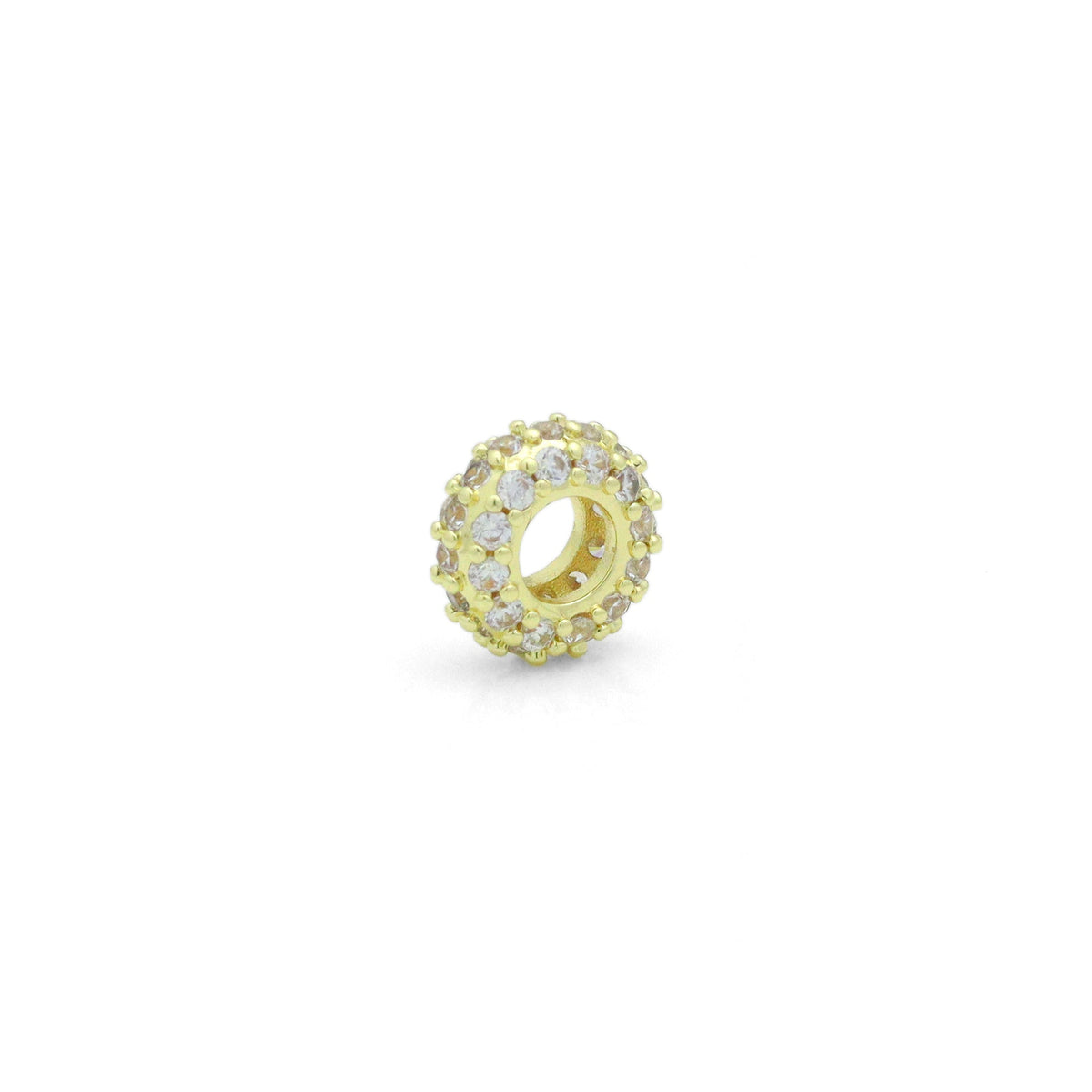 Clear CZ Gold Large Hole Round Spacer Beads Charm Pendant, Sku#LX975