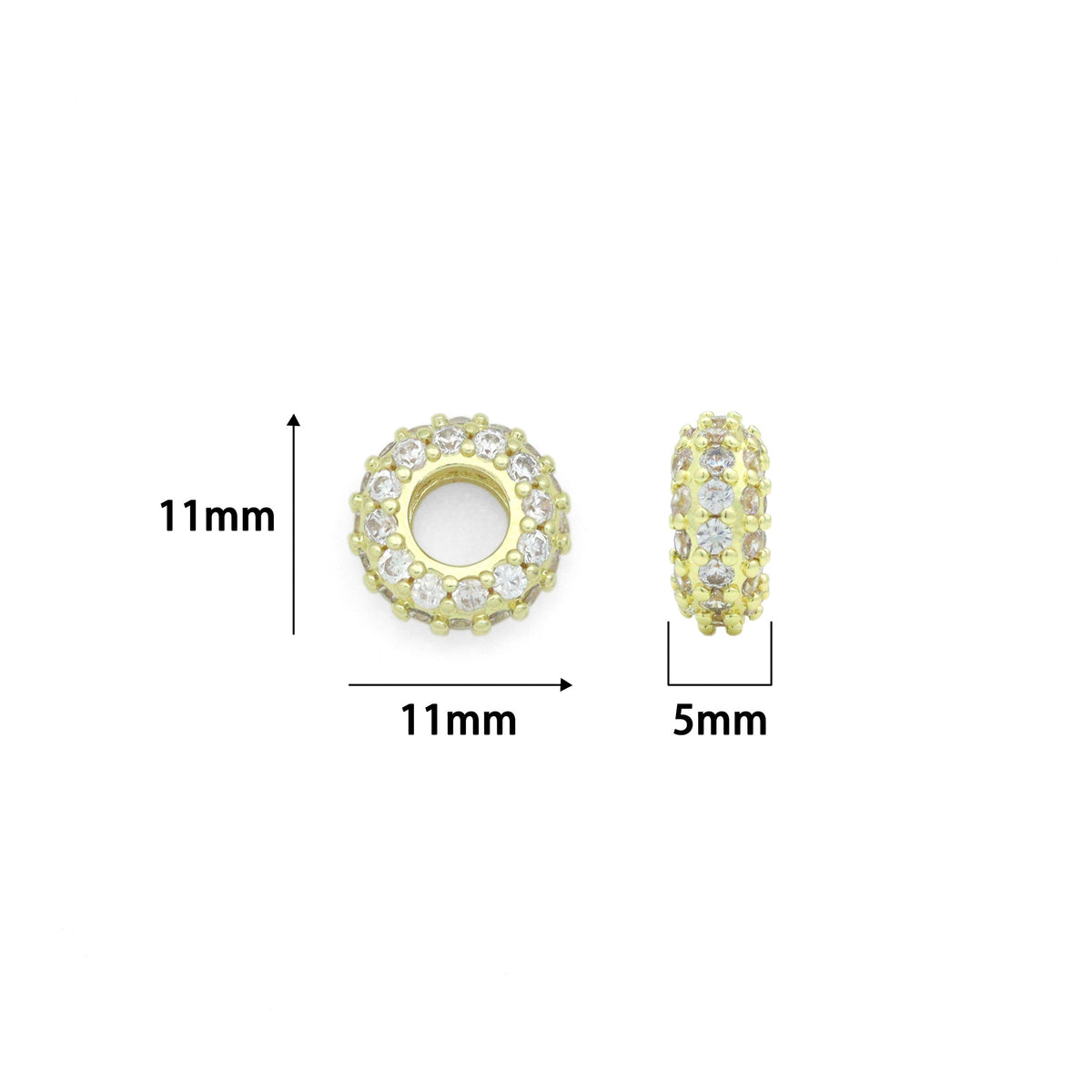 Clear CZ Gold Large Hole Round Spacer Beads Charm Pendant, Sku#LX975