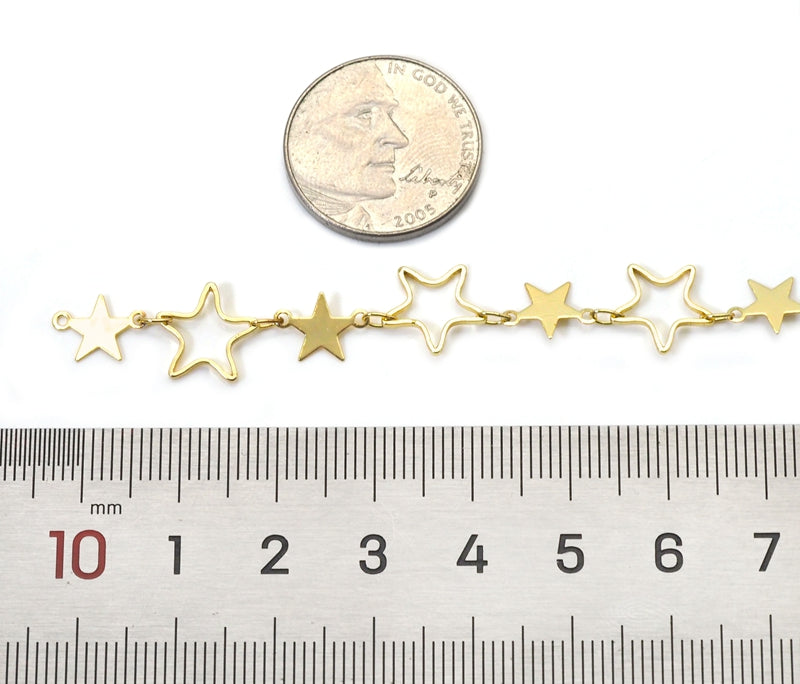 Gold Five Star Frame Link Chain necklace Clasp, sku#HX05