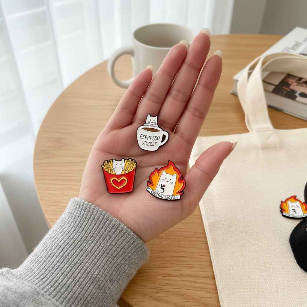 Funny Cat Enamel Pins – Set of 5 | Cute Kawaii Lapel Pin Pack