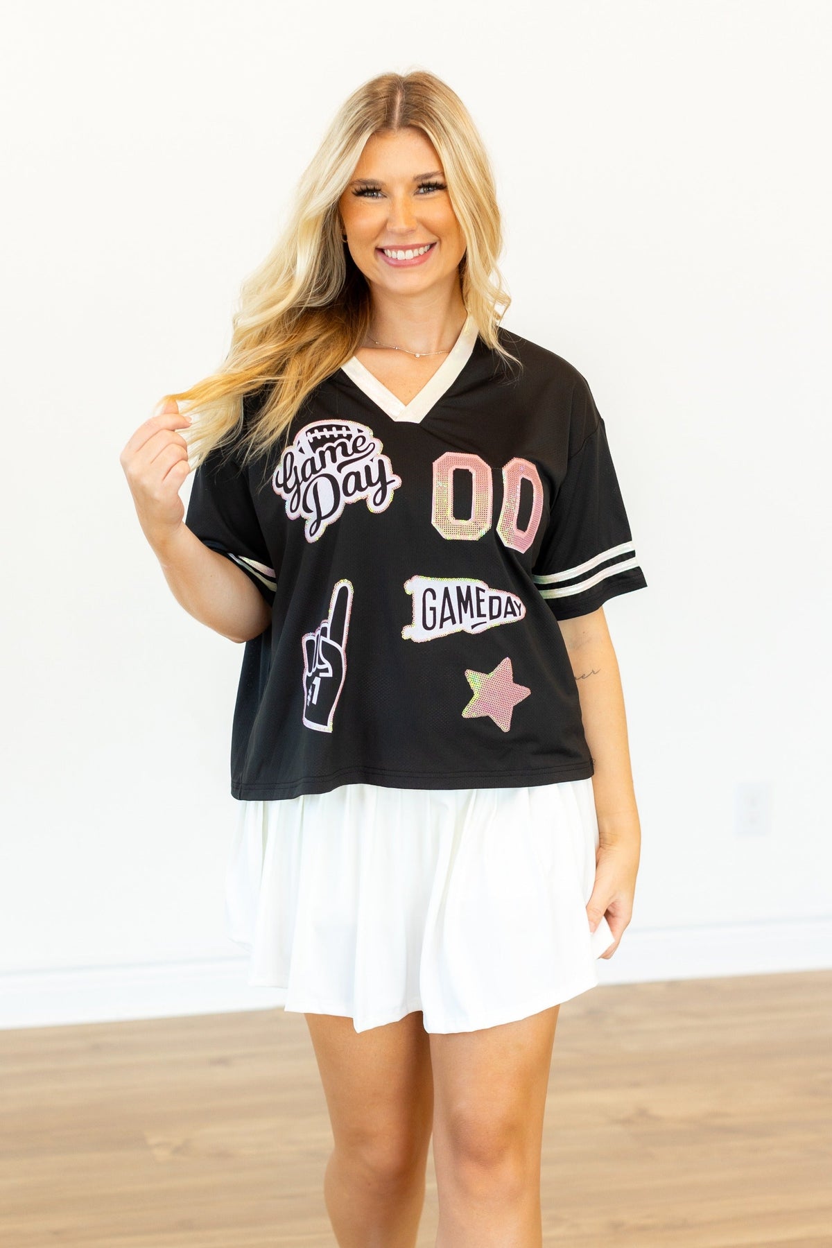 Gameday Black Jersey With Iridescent Sequin