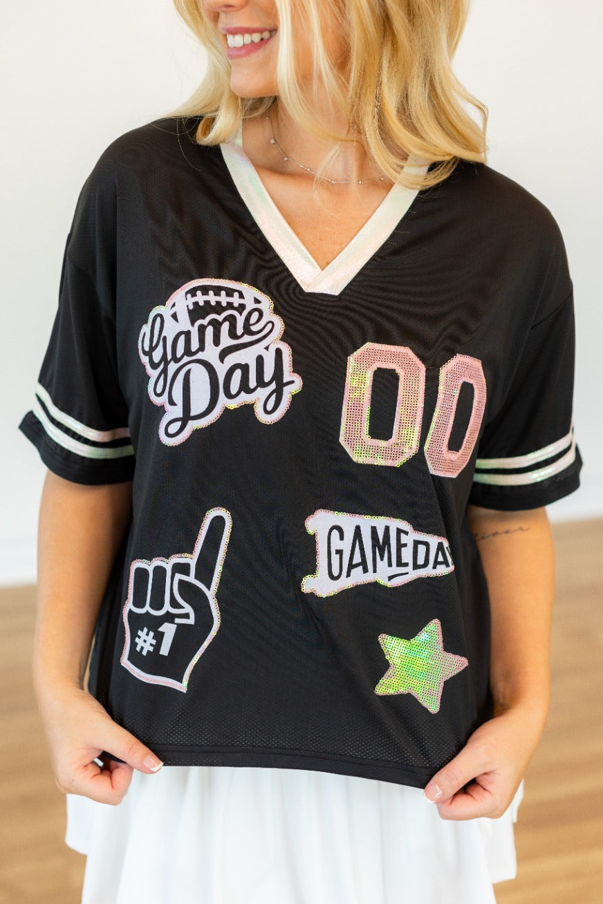 Gameday Black Jersey With Iridescent Sequin