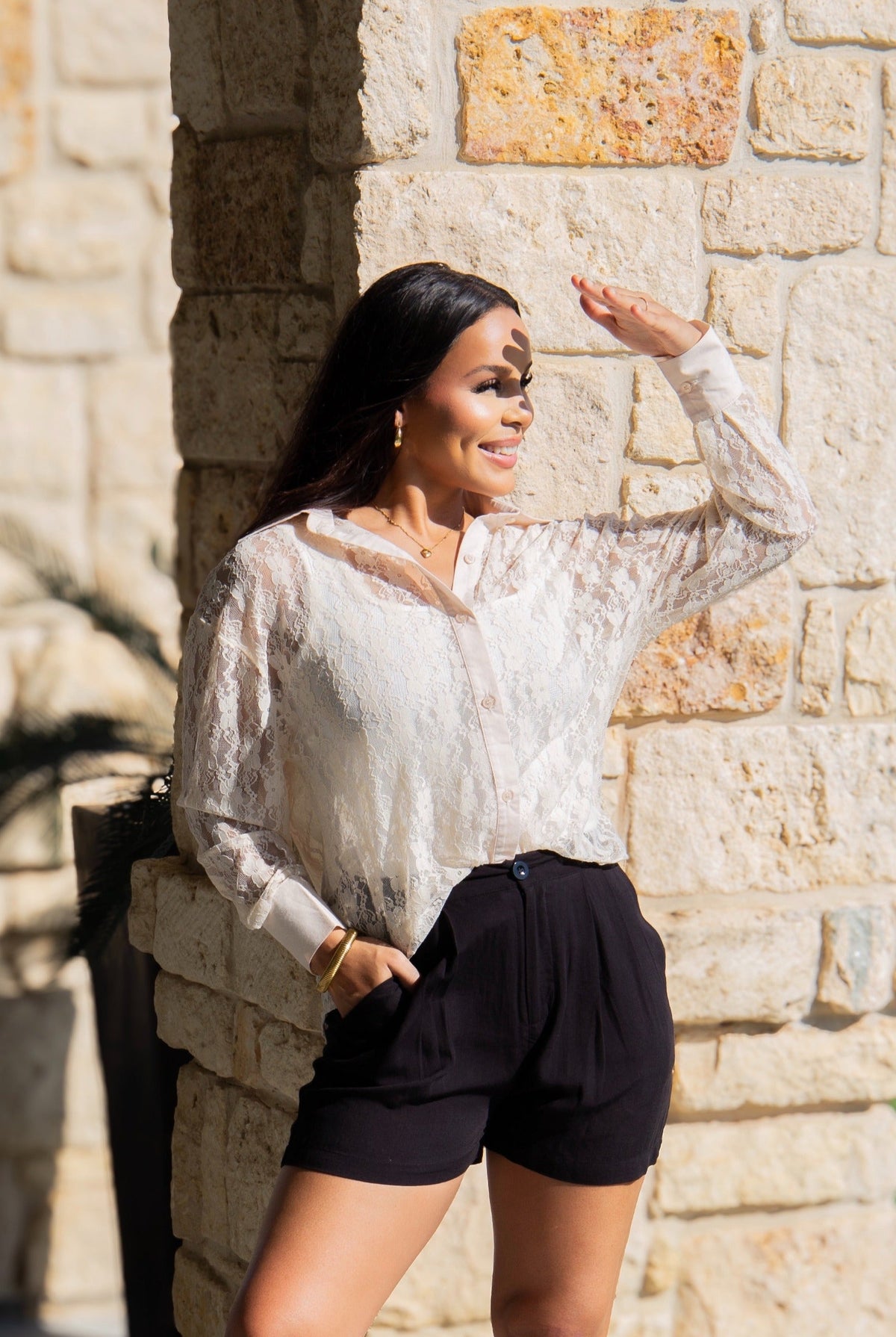 Kathryn Classic Button-Up, Ivory Lace