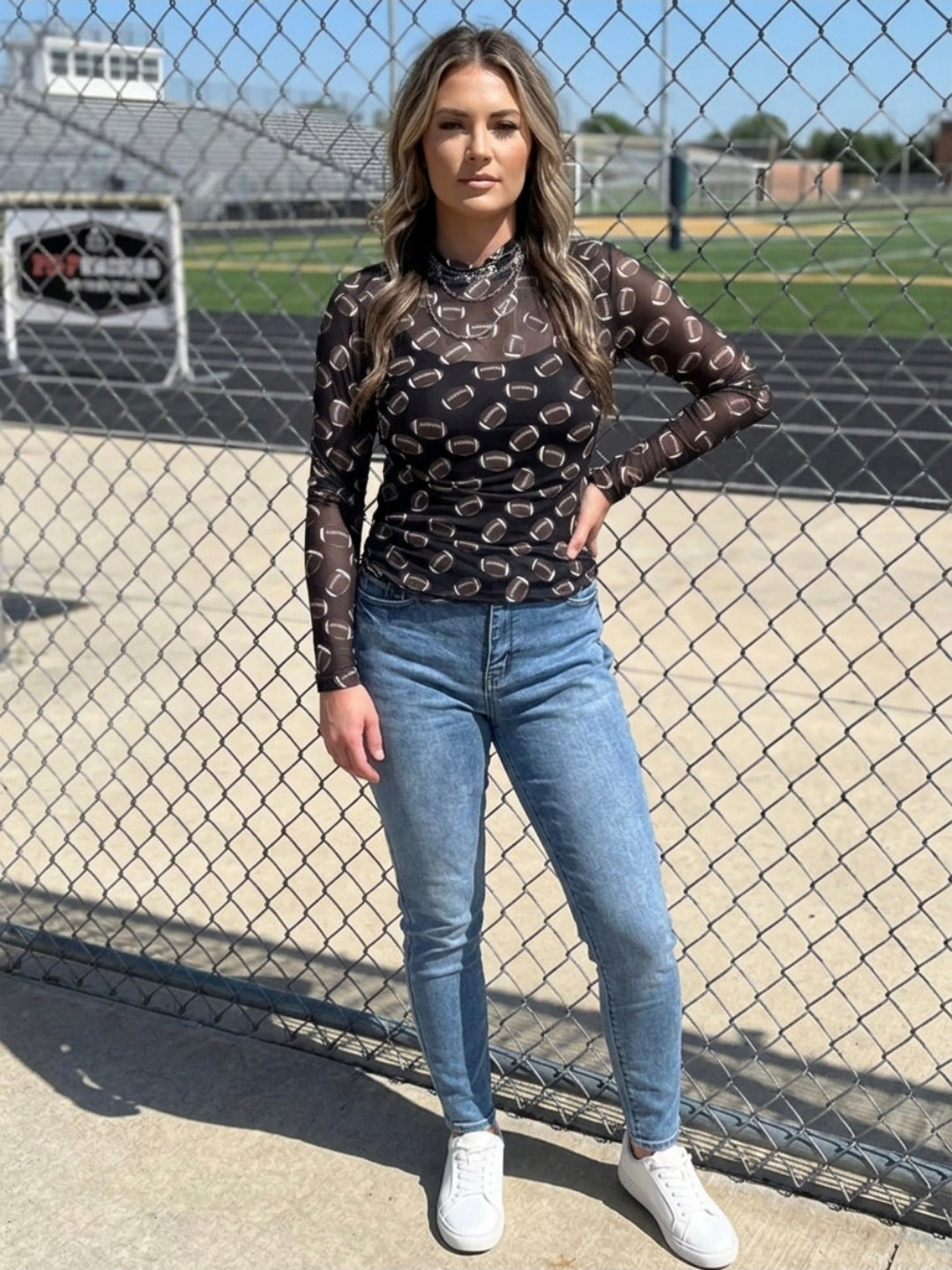Game Day Mesh Sheer Long Sleeve Top