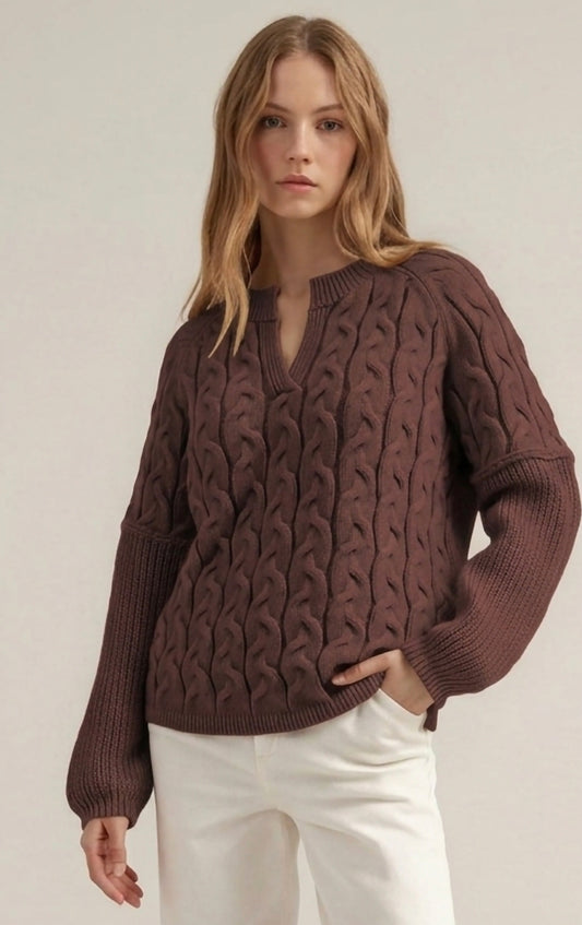 Cable-Knit Dropped Shoulder Sweater
