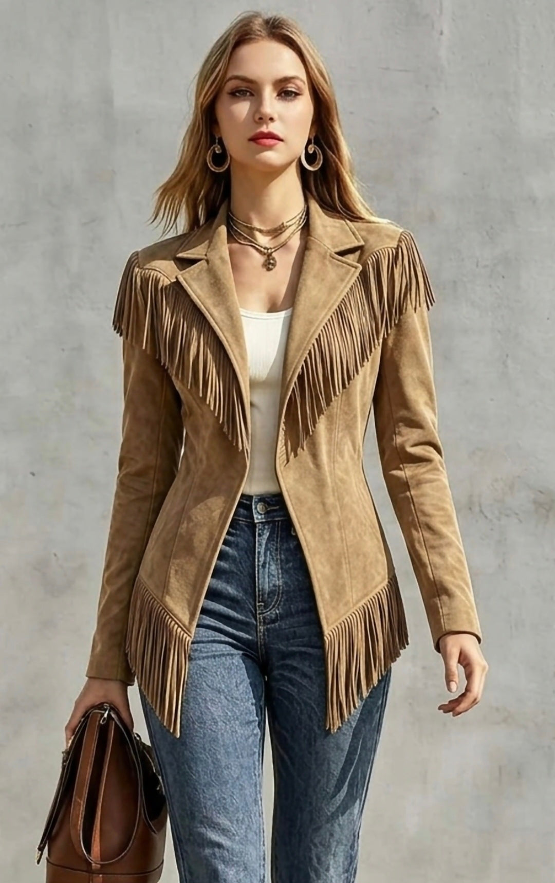 Western-Inspired Fringed Open Front Jacket