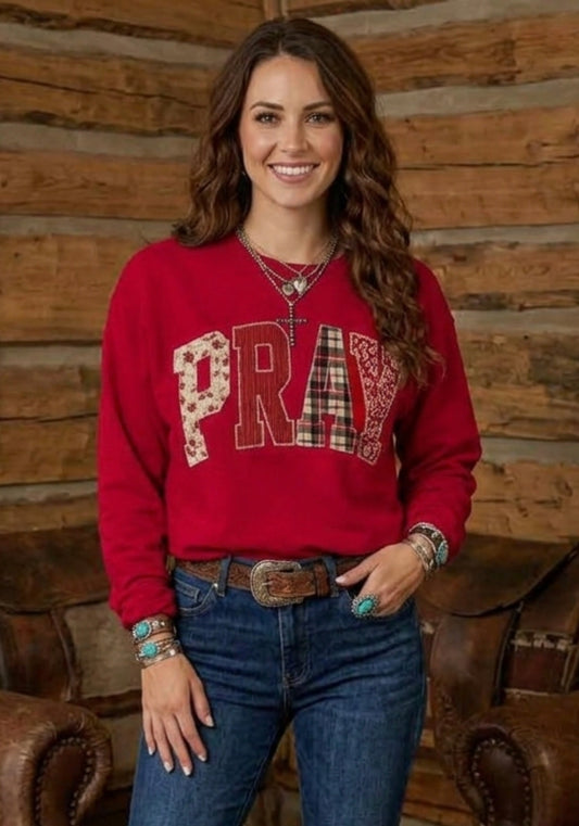 Floral Buffalo Plaid Striped Embroidered Patch Western Sweatshirt