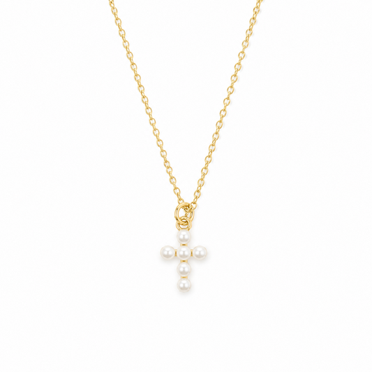 Shell Pearl Cross Necklace