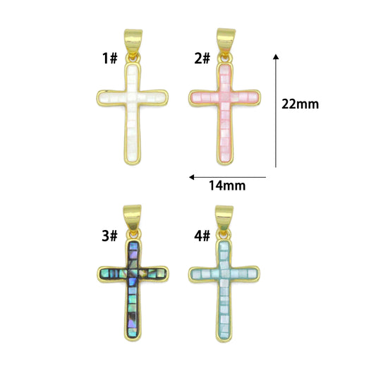Mother of Pearl Abalone Cross charm For Necklace Bracelet Jewelry Making Supply, Sku#WL23