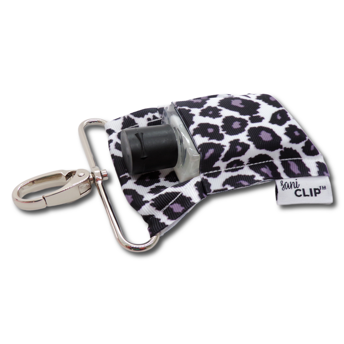 White Leopard SaniClip Hand Sanitizer Holder
