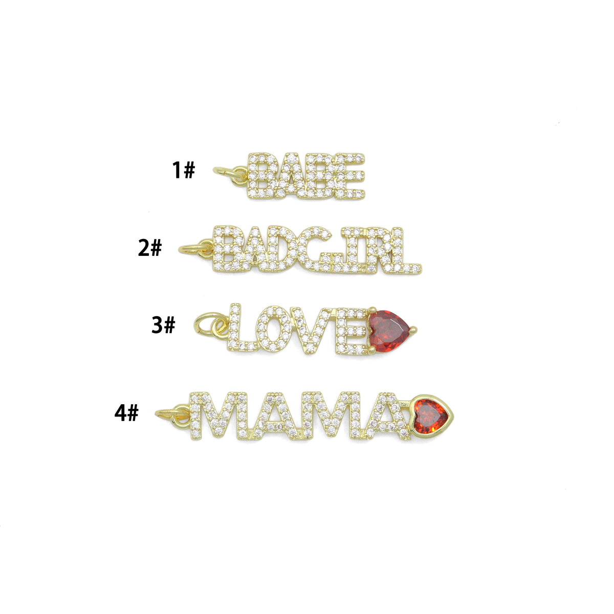 Babe, Badgirl, Love, Mama Heart Charm, Sku#Y1050