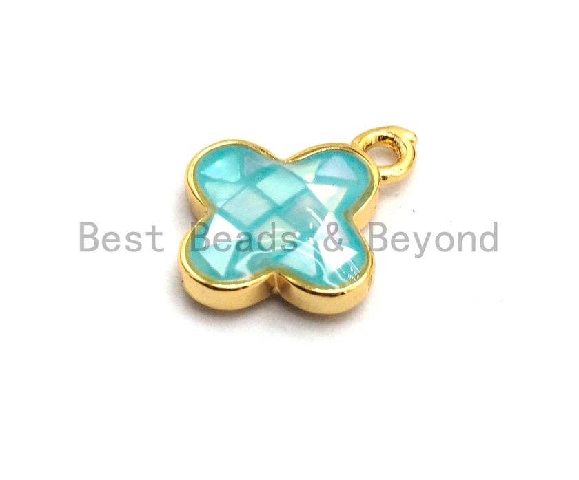 100% Natural Aqua Blue Shell Clover Pendant, Turquoise Blue Shell Charm/ Pendant, Natural Shell Charm, Shell Jewelry, 10x13mm,SKU#Z332