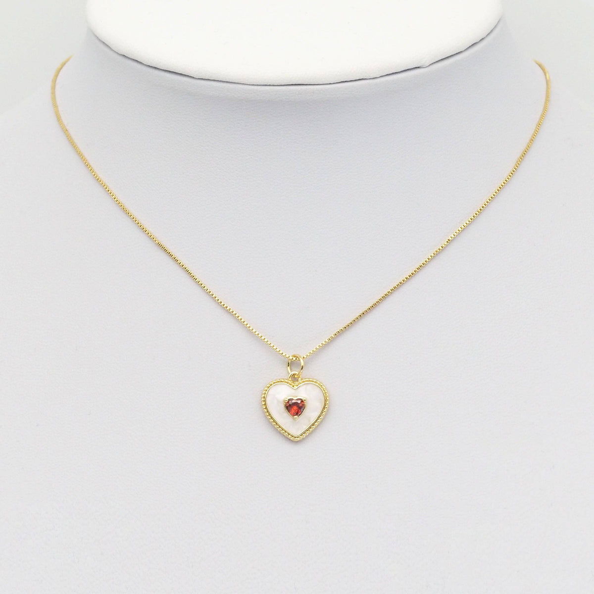 White Enamel Red Heart Charm, Sku#Y832